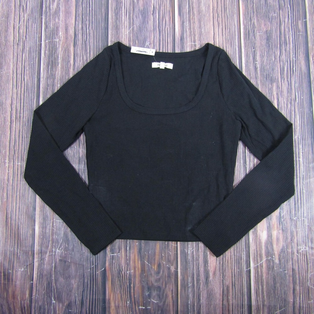 Madewell Black Ribbed Long Sleeve Scoop Neck Tee
